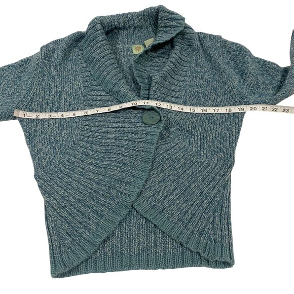 Anthropologie Monogram Heathered Teal Cardigan Shawl Wool Alpaca Blend Sweater M - Picture 7 of 8